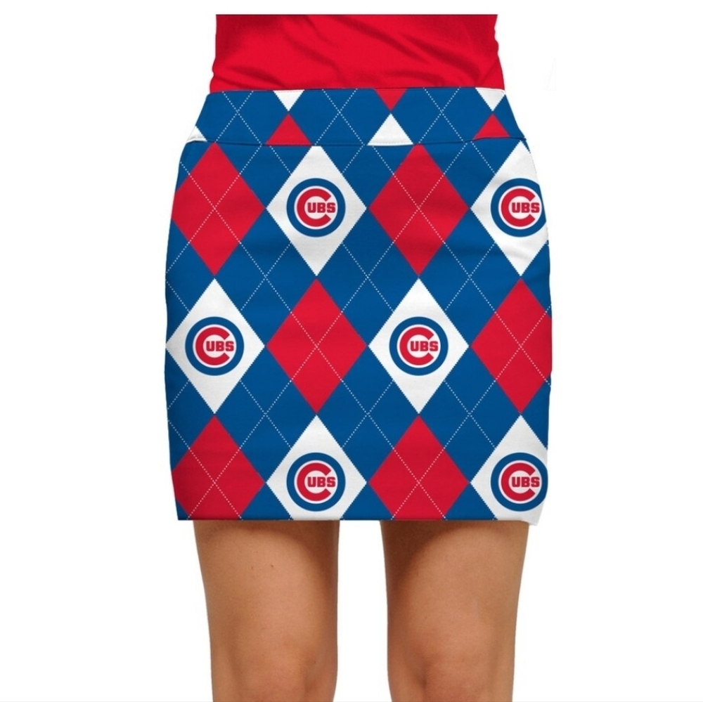 Official MLB Women's Chicago Cubs Loudmouth Red/White Argyle Skirt